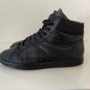 Ferragamo Hightop Black Leather Sneaker. Size 11 US Men.
